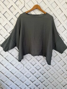 Cut Loose Dolman Sleeve Oversized Crinkle Top Gray Lagenlook OS